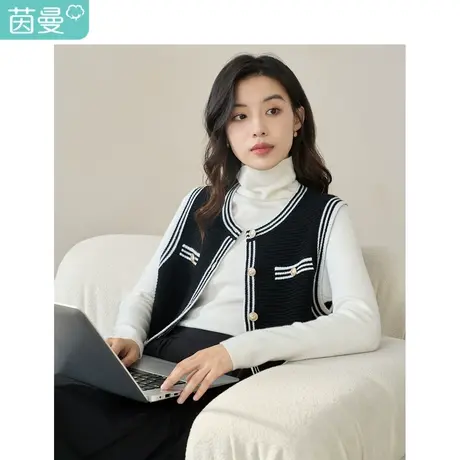 【商场同款】茵曼小香风毛衣马甲2023秋季女装新款圆领叠穿上衣图片