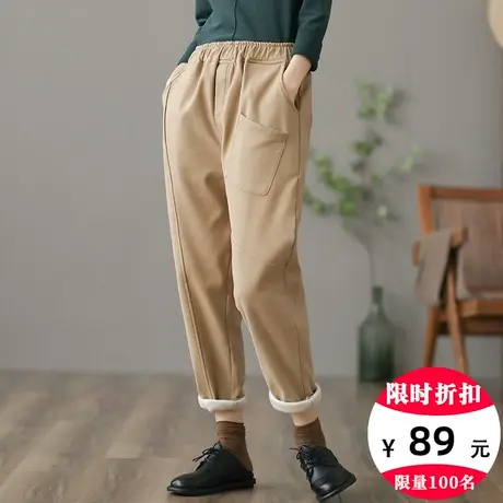 dza 高腰显瘦冬季加绒裤子女士休闲直筒长裤2022款宽松复古工装裤图片