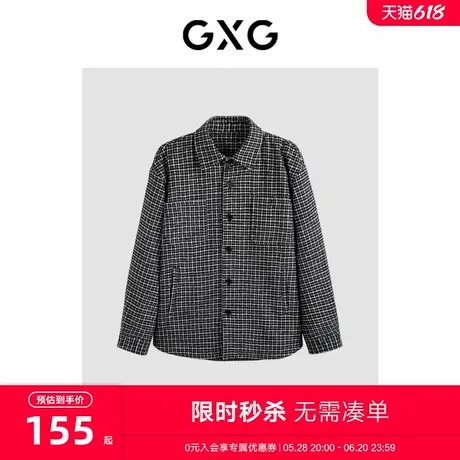 GXG男装黑灰千鸟格翻领夹克 2023冬季新品GEX12135144商品大图
