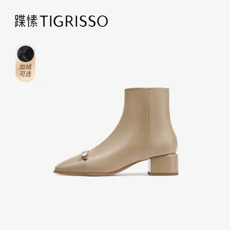小奶皮|蹀愫冬季加绒靴子羊皮新中式珍珠短靴TA54706-11图片