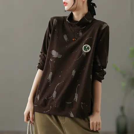 dza 高领纯棉打底卫衣女士秋冬新款内搭显瘦上衣宽松休闲套头长袖商品大图