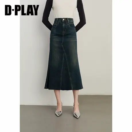 DPLAY2025年春季新款蓝色半身裙女高腰气质长款水洗牛仔鱼尾裙子图片