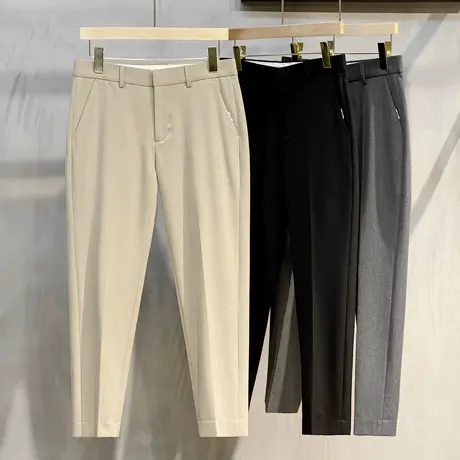 丝光夏季薄款天丝小西裤男直筒九分裤韩版潮流男士裤子修身休闲裤图片