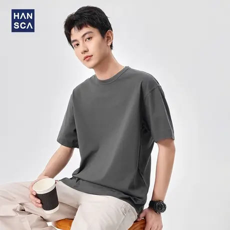 hansca 索罗娜凉感冰皮短袖t恤男士2025夏季纯色简约防晒透气上衣商品大图