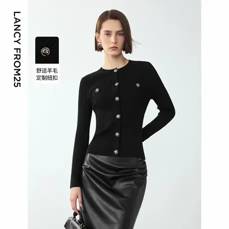 朗姿羊毛修身高级感气质上衣设计感通勤女2024年冬季新款毛针织衫商品大图