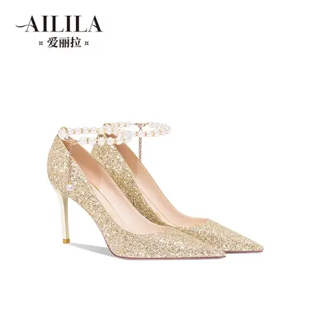 爱丽拉香槟色法式婚鞋女2023新款禾秀婚纱两穿新娘高跟鞋日常可穿图片
