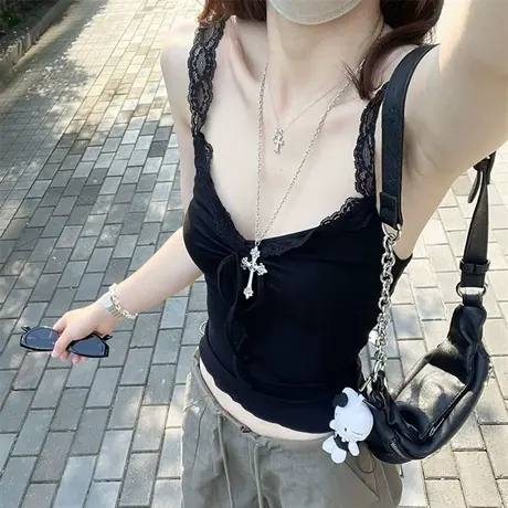 蕾丝花边吊带小背心女夏季修身韩版内搭外穿短款打底无袖上衣T恤图片