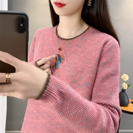 冬季女士圆领毛衣女款2024新款慵懒风高级感秋冬打底针织衫上衣女图片