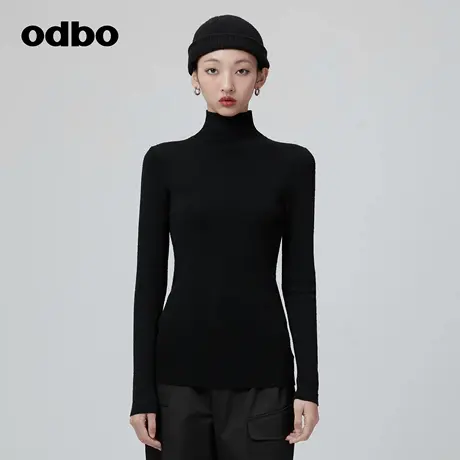 odbo/欧迪比欧原创设计黑色气质打底衫秋冬女显瘦高领羊绒针织衫商品大图