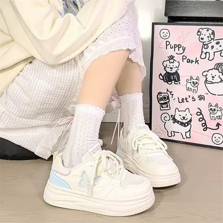 人本奶呼呼厚底小白鞋女2025新款夏季网面透气休闲鞋女百搭板鞋子商品大图