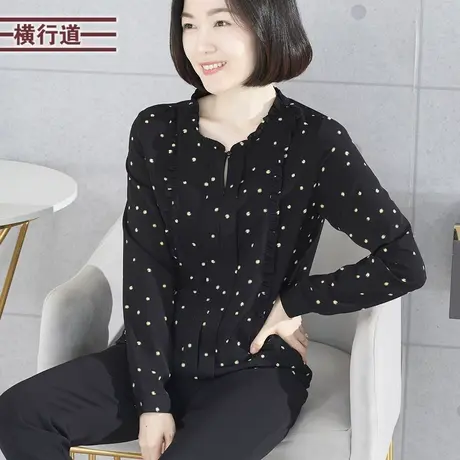 2023新款冬装木耳边圆领雏菊雪纺衫大码中年妈妈长袖休闲宽松外穿图片