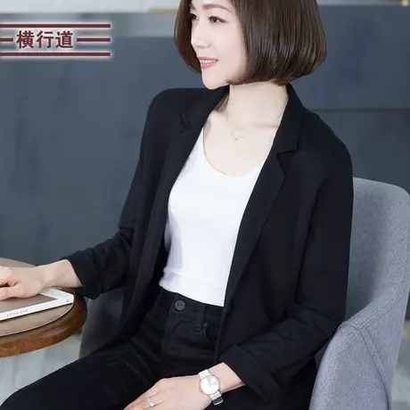 2023冬装女装纯色短外套黑色休闲宽松一粒扣西装长袖正装小西服图片