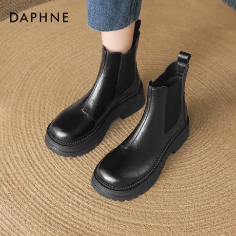 达芙妮切尔西靴子女秋冬2025新款加绒短靴烟筒女靴厚底真皮马丁靴商品大图