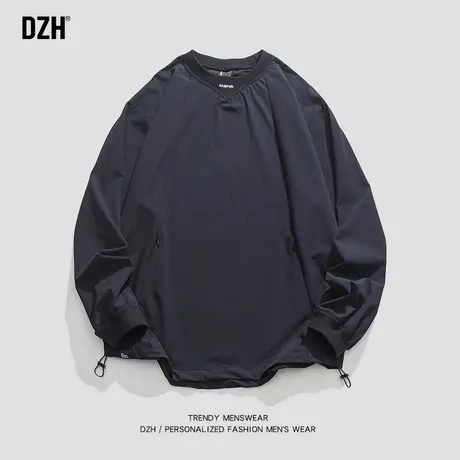 青少年藏青色圆领卫衣男春秋季宽松休闲上衣2023新款情侣套头外套图片