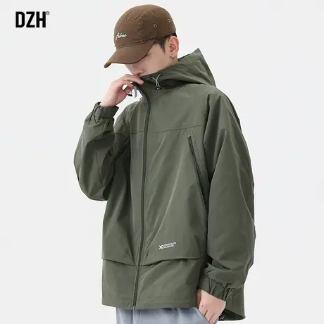 男生军绿色防风户外冲锋衣男款潮牌宽松外套春秋款连帽夹克登山服商品大图