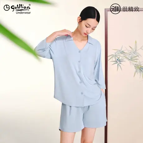 【清】金利来睡衣女夏季款冰丝莫代尔家居服带胸垫一体睡衣裤套装商品大图