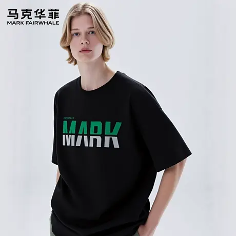 马克华菲 deer 渐变字母印花短袖t恤男女款夏季高街宽松休闲上衣图片