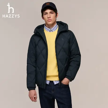 【鹅绒】Hazzys哈吉斯男士羽绒服秋冬季宽松菱形绗缝连帽保暖外套商品大图