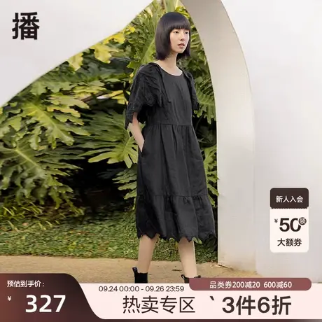 播夏季新款简洁圆领刺绣花瓣花边袖口连衣裙系列女DDP2LD4111图片