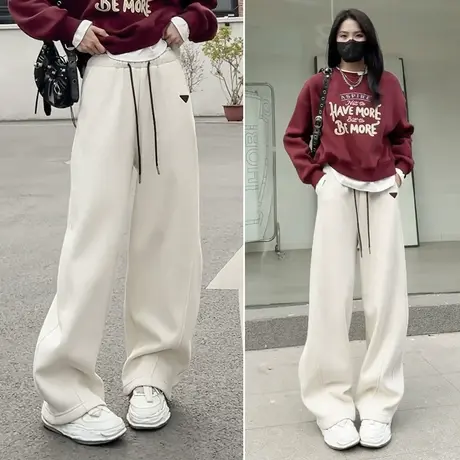 拉夏贝尔休闲裤宽松慵懒风阔腿裤子女爆款镰刀裤高腰运动卫裤商品大图