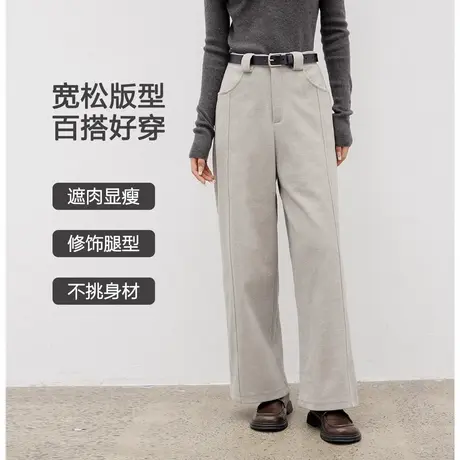 弥古高腰毛呢阔腿裤女秋冬新款宽松灰色呢子长裤显瘦直筒休闲裤子商品大图