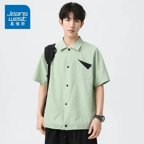 GQ真维斯冰丝薄款短袖衬衫男士夏季半袖衬衣宽松高级感帅气上衣服图片