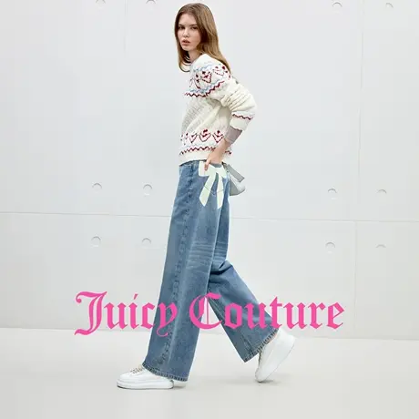 Juicy Couture橘滋牛仔裤女2025年秋季新款蝴蝶结印花直筒长裤商品大图