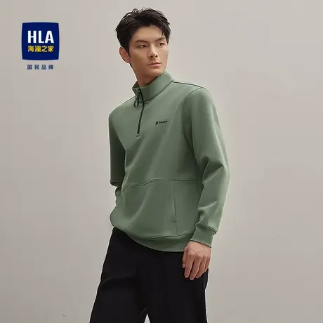 HLA/海澜之家凹凸肌理休闲上衣25秋新撞色印花半高拉链弹力上衣男图片