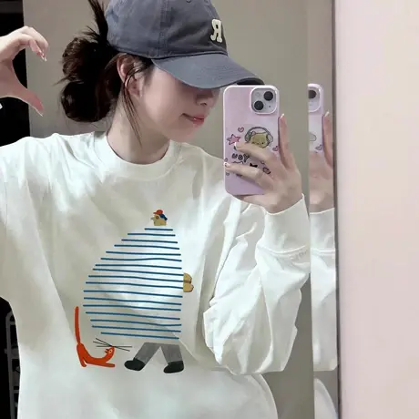 超好看独特漂亮卡通长袖t恤女单穿早秋独特打底内搭上衣潮牌ins潮商品大图