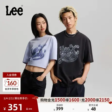 Lee26春夏新品宽松版圆领变体手写Logo图案男女同款短袖T恤休闲潮图片