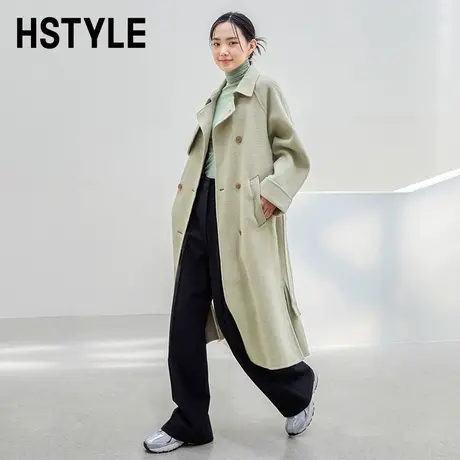 韩都衣舍2023秋冬新款女装羊毛大衣双面呢中长款毛呢外套PV9621图片
