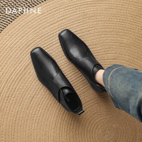 达芙妮小短靴女冬季2026新款马丁靴加绒妈妈女鞋方头皮鞋法式踝靴商品大图