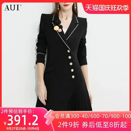 AUI黑色气质修身西装裙女2023春秋新款不规则设计感小众西服外套图片
