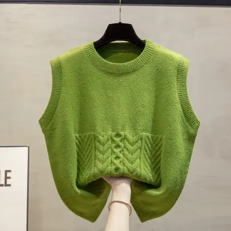 圆领针织马甲背心女2023秋装新款宽松外穿马夹叠穿麻花毛衣坎肩潮商品大图