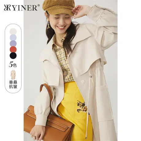 YINER音儿女装2021春季新款中长款翻领风衣外套商品大图