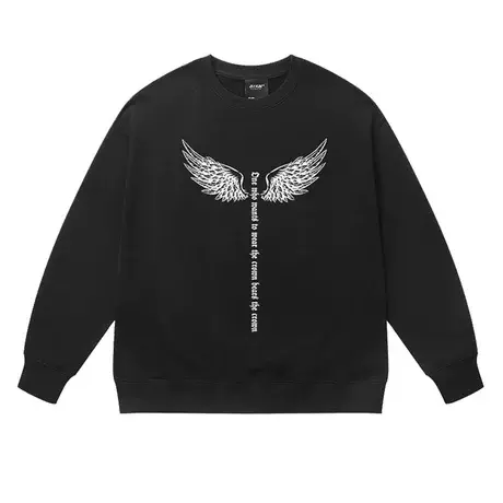 街头嘻哈潮流翅膀字母套头卫衣美式复古高街oversize圆领上衣男薄商品大图