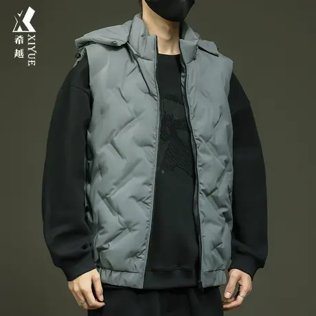 希越工装连帽棉衣男士冬季马甲美式小众高级感背心无袖青少年外套商品大图