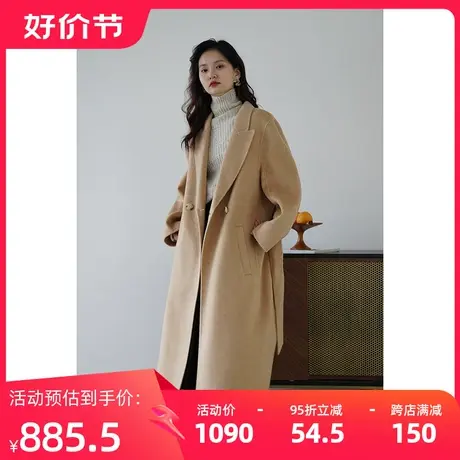 嘉茱莉秋冬新款双面呢大衣外套女一粒扣羊毛大衣赫本风毛呢外套商品大图
