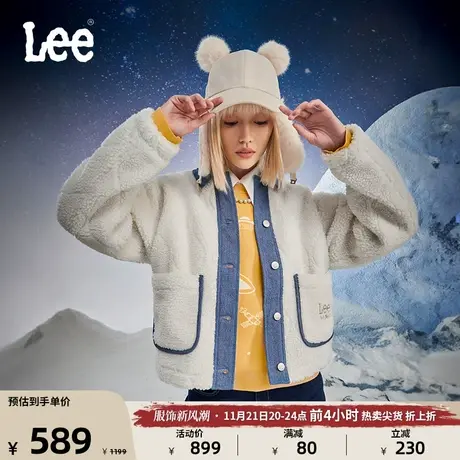 Lee舒适版型仿羊羔绒牛仔布拼接女棉服白色休闲LWT007306201图片