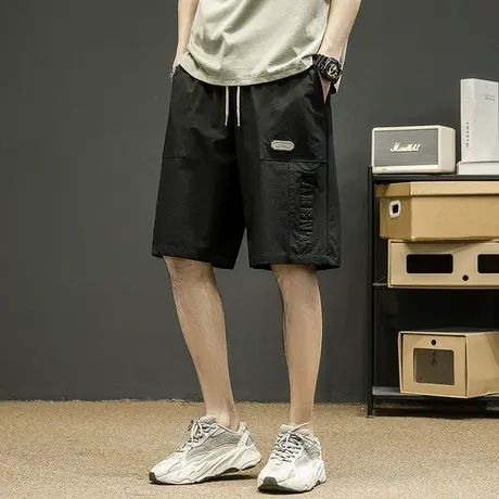 唐狮夏季新款潮牌宽松休闲短裤男工装裤黑色五分裤宽显瘦中裤潮流商品大图