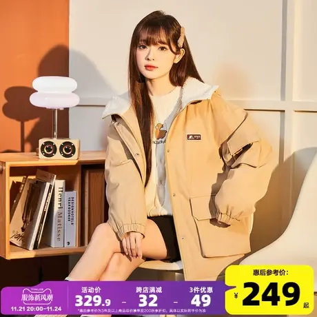 唐狮2023新款棉衣外套女爆款冬装外套仿羊羔毛拼接连帽棉袄ins潮图片