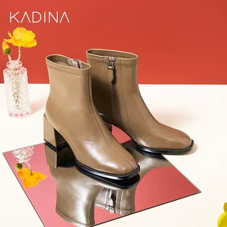 卡迪娜新款商务通勤时装靴轻便拉链高跟休闲女靴KA221601商品大图