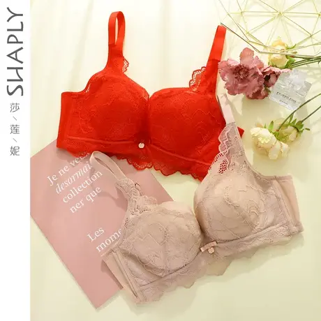 莎莲妮性感聚拢调整型型小胸中厚文胸集中上托收副乳女士蕾丝内衣图片
