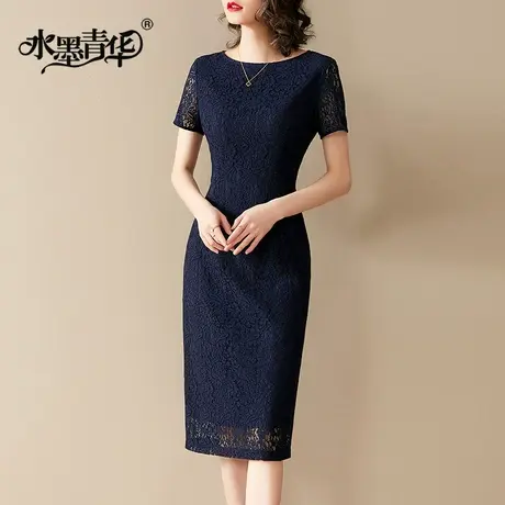 水墨青华2023冬季新品连身裙修身裙子气质蕾丝裙优雅收腰连衣裙女图片