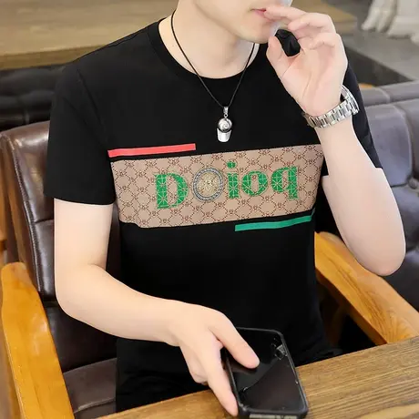 t恤男黑色青少年男士短袖夏季衣服潮流休闲半袖圆领上衣男款体恤商品大图