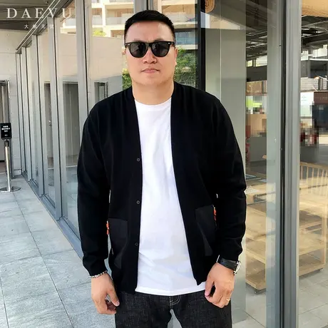 大依无忧秋新款潮胖子大号加肥加大码男士短款开衫毛衣针织衫披风商品大图
