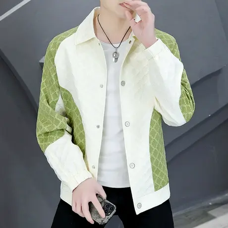 潮牌设计高级感痞帅外套男春秋季拼接撞色褂子上衣小香风男装夹克商品大图