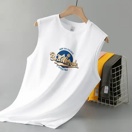 纯棉背心男潮夏季外穿跨栏运动坎肩健身篮球全棉白色无袖t恤汗衫商品大图