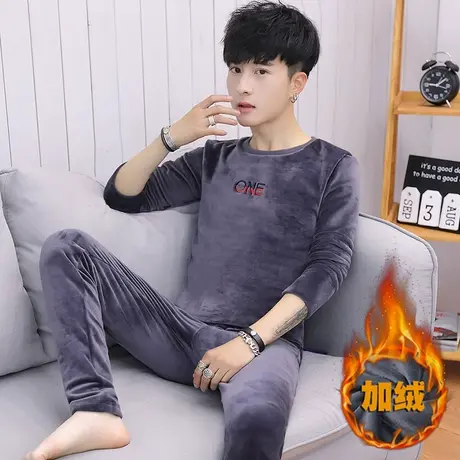 冬季金丝绒保暖内衣男士加绒加厚秋衣秋裤套装青年学生防寒打底衫图片