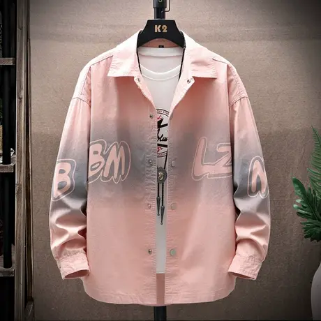 潮牌宽松长袖衬衫男士春秋季潮流初中高中学生衬衣青少年百搭外套商品大图